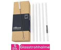 freshr Glas Strohhalme 5 nachhaltige Trinkhalme 21cm - wiederverwendbar und bruchsicher - Strohhalm Set inklusive Reinigungsbürste - Die nachhaltige Trinkhalm Alternative für Cocktail