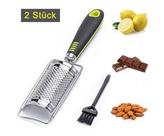 Bligo Zester Set, 1 Reibe Raspel aus Edelstahl mit 1 Reinigungsbürste, Feine Parmesanreibe Käsereibe mit Silikon Griff, für Muskatnuss, Parmesan, Zitronen, Ingwer und Knoblauch