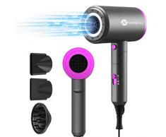 Haartrockner, Slopehill Schnelltrocknen 1800W-Haartrockner mit negativen Ionen, faltbarer Salon-Fön, Magnetkonzentratoren und Diffusor, 3 Temperatureinstellungen, 2-Gang, unabhängige Heiß- / Kalttaste