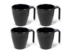 Melamin Tassenset - 4 Tassen - schwarz - stapelbar - mit Henkel - 330 ml - für 4 Personen - Campinggeschirr Geschirr - Picknick - Outdoor Party - Becher - Kaffeebecher Trinkbecher Camping Henkeltasse