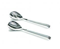 Chafing Dish Löffel aus Chromnickelstahl, SERIE BUFFET, in geschlossener oder geschlitzter Ausführung - Griffe seidenmatt, Laffen hochglanzpoliert, in schwerer Ausführung / Ausführung 1 (geschlossen) - Länge: 32 cm, Abmessung