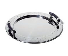 Alessi Tablett, rund aus Edelstahl glänzend poliert mit Griffen aus PA, schwarz