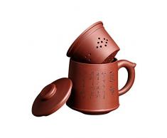 ufengke-ts Yixing Zisha Teetasse mit Teesieb,Deckel & Chinesische Wörter,Tee für Einen,Handgemachte Keramik Teekanne,Lila Ton Teetasse,21oz