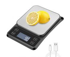 MOSUO Küchenwaage Digitale 10kg mit USB Aufladen Digitalwaage Electronische Waage Briefwaage LCD Dislay, großer Edelstahl Wiegefläche und Tara, Präzision auf bis zu 1g, Inkl Batterie