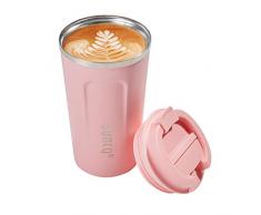 SUNTQ Kaffeebecher to go Thermobecher Edelsthal - Auslaufsicher Kaffeebecher mit Deckel - Wiederverwendbare Kaffeetasse - Isoliertbecher für Unterwegs Umweltfreundlich, Rosa 380ml