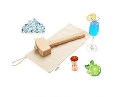 Handgefertigter Lewis Eisbeutel aus Segeltuch und 33,8 cm Eishammer, aus massivem Buchenholz, manueller Eiszerkleinerer, Champagnergold, zweiseitig, 50 ml