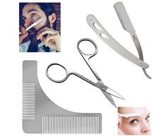 Fanspack Bart Kamm Edelstahl Bart Stil Werkzeug Bart Styling Kamm mit Handrasierer Und Augenbrauen Schere