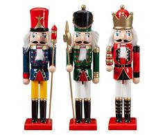 Augproveshak 3-teiliges Nussknacker-Set aus Holz, Nussknacker-Weihnachtspuppe, Ormament, festlicher Nussknacker für Regale und Tische