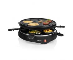 Tristar, RA-2998, Raclette für bis zu 6 Personen mit 6 Pfännchen und Crêpe-und Grill-Bereich/Durchmesser 29 cm, 1300W, schwarz