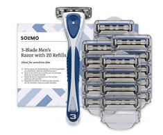 Amazon-Marke: Solimo Herrenrasierer mit 3-fach-Klinge + 20 Ersatzklingen