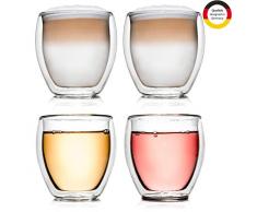 Creano doppelwandiges Thermoglas, 250ml, 4er Set, hitzebeständiges Kaffeeglas/Teeglas aus hochwertigem Borosilikatglas (DG-Bauchig)