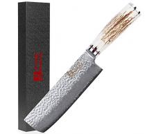 Sunlong Nakiri Messer 6,5 Zoll Usuba Messer Japanischer VG10 Hammered Damaskus Stahl Naturgeweih Griff