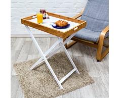 Relaxdays Tabletttisch Bambus H x B x T: ca. 72 x 60 x 40 cm Beistelltisch mit Tablett als Klapptisch und Serviertablett aus Bambus und Holz zum Servieren beim Frühstücken als Tablettständer, weiß