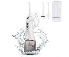 Blusmart Munddusche Elektrische kabellos Zahnreiniger 300ML Wasser Flosser aufladbar Mundduschen Elektrisch Wasserdicht IPX7 mit 3 Modi und 4 Düsen (FDA genehmigt)