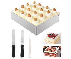 WisFox Backrahmen Rechteckig Verstellba Form aus Hochwertigem Edelstahl, Backform Eckig für Kleine und Große Kuchen Torten und Pizza, zum Backen und Dekorieren,Form aus Hochwertigem Edelstahl