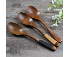 MoonyLI 7,2Holzlöffel zum Essen, Naturholz Esslöffel, Löffel mit langem Griff, umweltfreundliche Esslöffel, Antihaft-Allzwecklöffel 3-TLG