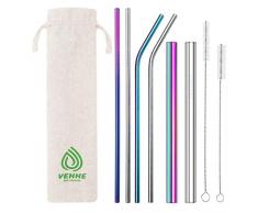 VEHHE Öko Strohhalm Edelstahl Metall Strohhalm 6pcs Mit 2 Reinigungsbürsten wiederverwendbar, Strohhalme breite 0.48/0.24, Länge 6.5/10.5 Strohhalme für Cocktails Smoothies Bubble Tea