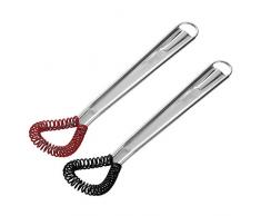 Freebily 2 Stück Schneebesen Manuell Silikon Spiralbesen Mini Handschneebesen Milchschäumer Schaumschläger Schatz Saft Rührstab 19.5cm Lang Schwarz&Rot One Size