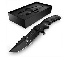 Wolfgangs UNDIQUE Einhand-Messer/Survival-Messer mit Multifunktions-Klinge/Outdoor-Messer in ansprechendem Design (Schwarz)