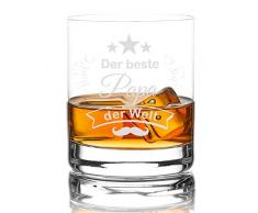 Whiskyglas mit Gravur der Beste Papa der Welt, hochwertiges Whiskey Tumbler Glas 350ml Personalisiert - Männer Geschenkidee zum Vatertag