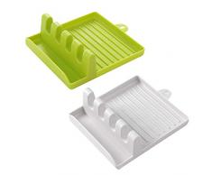Silikon-Utensilienablage, multifunktionaler Spachtel, Löffel, Spachtel, Regal, Küchenbedarf, Suppenlöffel, Matte (2 Stück, 1 grün + 1 weiß)