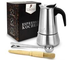 SINFRAI ® Espressokocher - 300ml Espressomaker - TÜV geprüft - Für Induktion & Gasherd - Griff mit Soft-Touch-Bezug - mit praktischem Reinigungspinsel - inkl. Kaffeelöffel & Verschlussclip