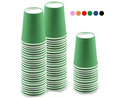 JINLE 60 Stück Grün Einweg Pappbecher, 250 ml Weißer Partybecher Biologisch Abbaubar Trinkbecher für Hochzeit, Kinder DIY, Partybedarf, Kaffee, Tee, Heißen und Kalten Getränken
