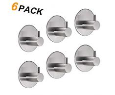 6 Pack Selbstklebend Handtuchhaken, MECKILY 8kg Bademantelhaken Haken 3M Edelstahl Gebürstet Wandhaken Edelstahl rostfrei Bad und Küche Handtuchhalter Kleiderhaken Ohne Bohren (6 Runde)