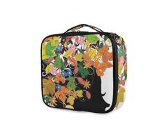 SUGARHE Blumenfrauen Schattenbild mit heißer Tee Schalen Schmetterlings Flügel Gänseblümchen Mohnblumen Hibiskus Frisur，Kosmetik Reise Kulturbeutel Täschchen mit Reißverschluss