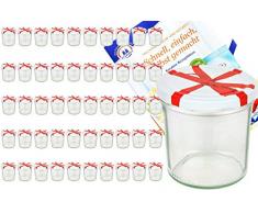 MamboCat 50er Set Sturzglas 350 ml to 82 weißer Deckel mit Schleifendekor incl. Diamant Gelierzauber Rezeptheft Marmeladenglas Einmachglas Einweckglas