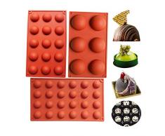 BAKER DEPOT Bakeware Set Silikonform für Kuchen Dekoration Gelee Pudding Süßigkeiten Schokolade 6 Löcher Halbkreis 15 Löcher Halbkreis 24 Löcher Halbkreis Jede Design 1pc Brown Farbe, 3er Set