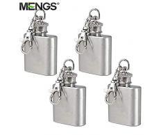 4X MENGS 1 Unze Flachmann mit Schlüsselanhänger für besonderen Anlässen(Hochzeit, Sport, Golf), hochglanzpoliertem Edelstahl, mini Whisky Liquor Vodka Alcohol Hip Flask