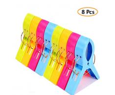 Voarge 8 Stück Handtuchklammer Strandtuchklammer Plastik 4 Farben Clips Groß Kleider Trocknen Klammer für Wäsche, Strandtuch, Badetuch, Teppich etc