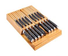 Utoplike Messerbänke Schubladeneinsätze Bambus Messerblock Organizer und Halterung, Passform für 16 Messer und 1 Wetzstahl, Messerblock ohne Messer für die Küche, Unbestückte, 44 x 29 x 4.5 cm