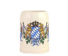 Bavariashop Steinkrug Bayern, Bayrisches Wappen Rautenmuster & Löwen, Bierkrug, Weiß, 0,5 Liter