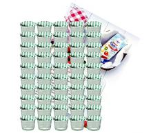 50er Set Sturzglas 230 ml Marmeladenglas Einmachglas Einweckglas To 82 grün karierter Deckel incl. Diamant-Zucker Gelierzauber Rezeptheft