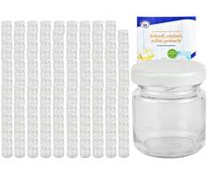 MamboCat 150er Set Rundgläser 53 ml Deckelfarbe weiß TO 43 inkl. Diamant Gelierzauber Rezeptheft, Einmachgläser, Einkochgläser, Vorratsgläser, Mini Sturzgläser, Obstgläser, Portionsgläser, Gläser