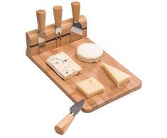 Oramics 5-teiliges Bambus Servierbrett Käsemesser Käsebrett Set mit Besteck 29,7 x 19,9 x 8,5 cm