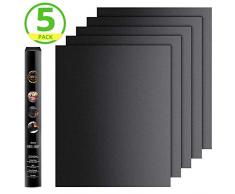 BBQ Grillmatte (5er Set), Silikon Grillmatte und Backmatte, Wiederverwendbar,Teflon Antihaftbeschichtung für bis 260°C, Grillmatte Geeignet zum Grillen, Ofen und Speisenheizung (40x33 CM, Schwarz)