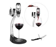 Relaxdays Deluxe Weinbelüfter Set, mit Ständer, Einschenkhilfe, Wein Öffner, Verschluss, Kapselschneider, Sieb, schwarz