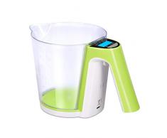 Relaxdays Meßbecher mit Waage, abnehmbarer Messbecher, wiegen, messen, versch. Maßeinheiten, Tara, bis 2 kg, grün/weiß