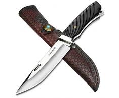 NedFoss Jagdmesser scharf Xiaolifang, Survival Messer aus D2 Stahl, Scharfer D2 Messer mit Exquisite Ledertasche, Ebenholzgriff, Härte ist 59-60HRC, Extra scharf