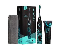 happybrush® Elektrische Schallzahnbürste | Elektrische Zahnbürste Schall VIBE 3 Schwarz mit Aufsteckbürste, Travelcase & Teeth Whitening Zahnpasta für Weiße Zähne