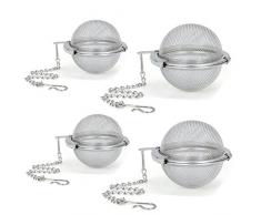 4 Stück Tee-Eier aus Edelstahlgeflecht, für losen Tee, Kräuter-Sieb, fest verschließbares Tee-Ei, Tee-Filter mit Haken-Kette, 2 Größen