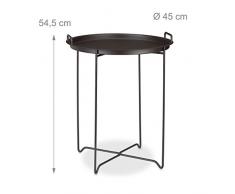 Relaxdays Beistelltisch mit Tablett, Dekotisch, zum Klappen, Serviertablett zum abnehmen, Klapptisch, Metall, HBT: ca. 54,5 x 45 x 45 cm, dunkelbraun