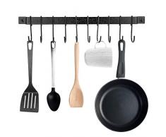MaidMAX Hakenleiste Küche für Küchenutensilien, Küchenhelfer Hängeorganizer, Küchenreling mit 10 S-Haken, Topfdeckelhalter Pfannenhalter aus Stahl, Küche Organizer-43cm Schwarz