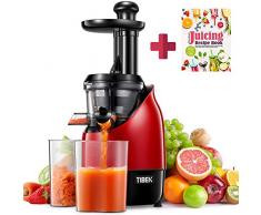 Entsafter Slow Juicer, TIBEK Entsafter Gemüse und Obst Profi, Ruhiger Motor mit Umkehrfunktion, 2 Saftbehälter und Rezepte für Gemüse und Früchte, Reinigungsbürste（200 W/Rot）
