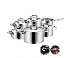 WMF Premium One Topfset 6-teilig, Cromargan Edelstahl poliert, Töpfe mit Metalldeckel, Topf Induktion, Innenskalierung, Dampföffnung, unbeschichtet