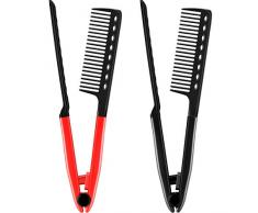 2 Stücke Glätter Kamm Salon Haarbürste Kämme Friseursalon Styling Haar Glätter V Förmige Gerade Kamm Glätter Kamm für Astiges Haar (Rosenrot, Schwarz)