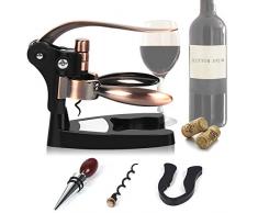 XREXS Korkenzieher Wein Profi Weinflaschenöffner Set Wein Flaschenöffner Manuell, 5 in 1 Screwpull Korkenzieher Weinöffner mit Folienschneider, Stopper, Ersatzspirale, Unterstützung für Weinöffner